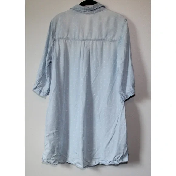Cloth & Stone Dot Denim Chambray Tunic Top Faded Mini Shirt Dress Size Medium - Picture 11 of 16
